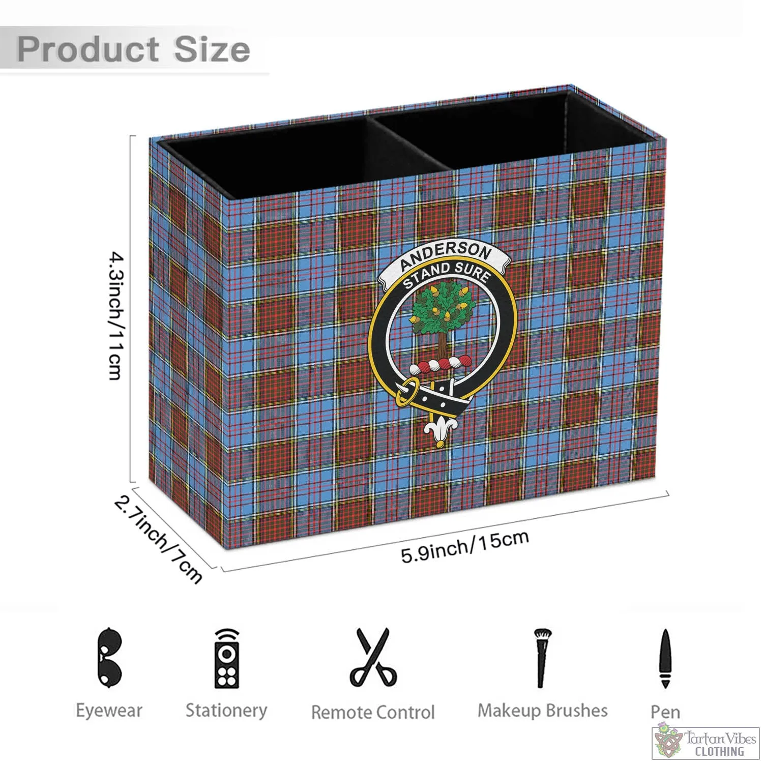 Anderson Modern Tartan Pen Holder with Family Crest