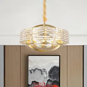 Contemporary Round Crystal Chandelier - 6 Heads, Brass Finish