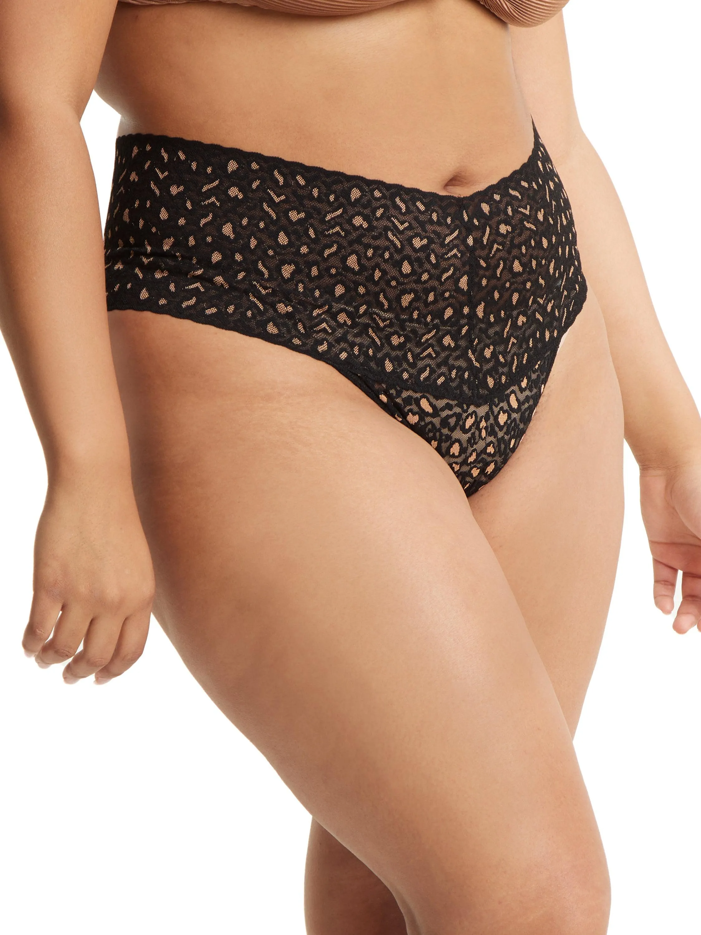 Cross-Dye Leopard Plus Retro Thong Black