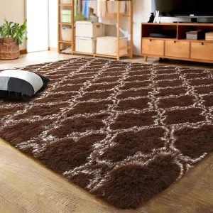 essential Shaggy Soft Rugs Bedroom Living Room Flully Carpet Home Decor Rug,5'x8',Dark Gray/White Brown/Beige 4' x 6'