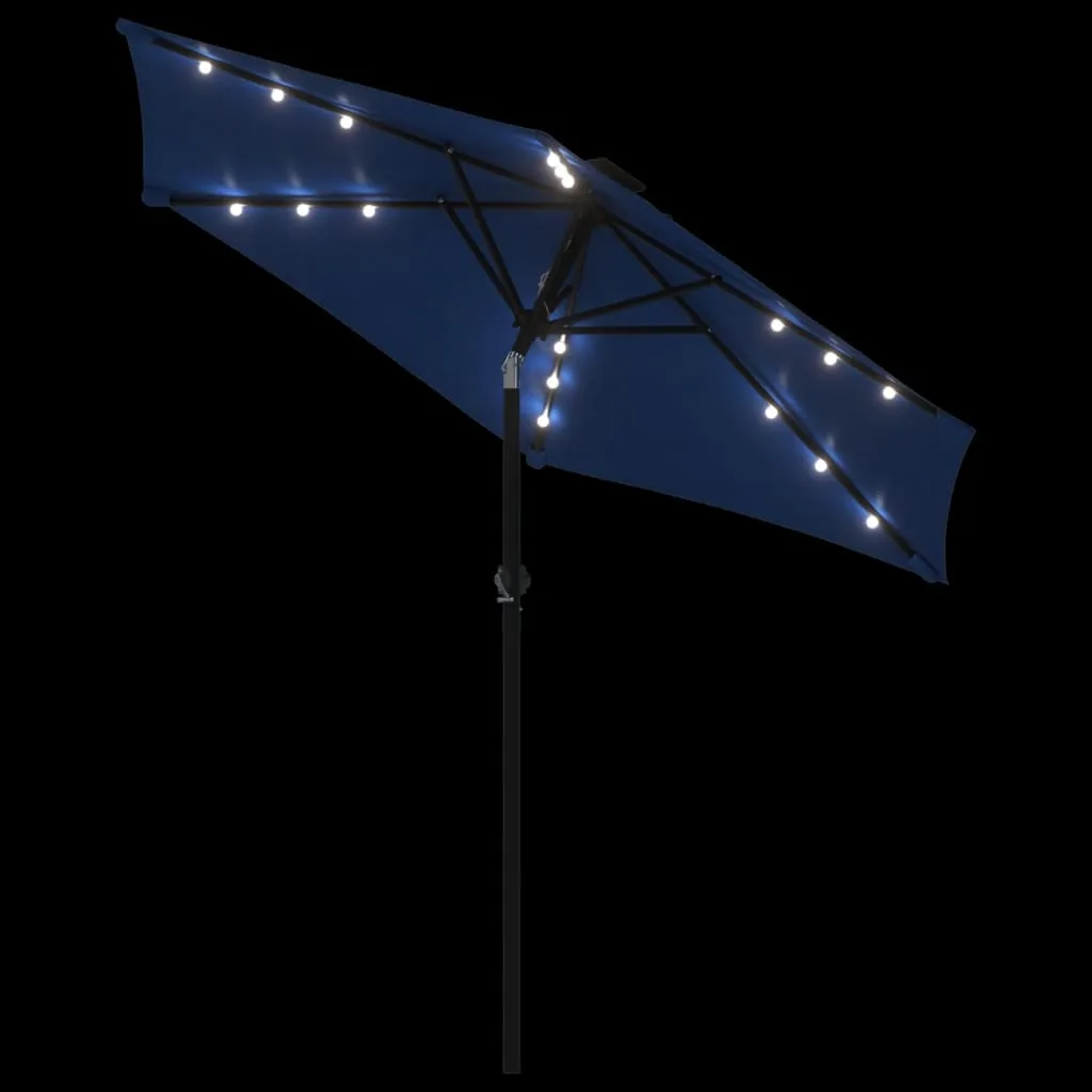 Garden Parasol with LEDs and Steel Pole Azure Blue 225x225x212cm