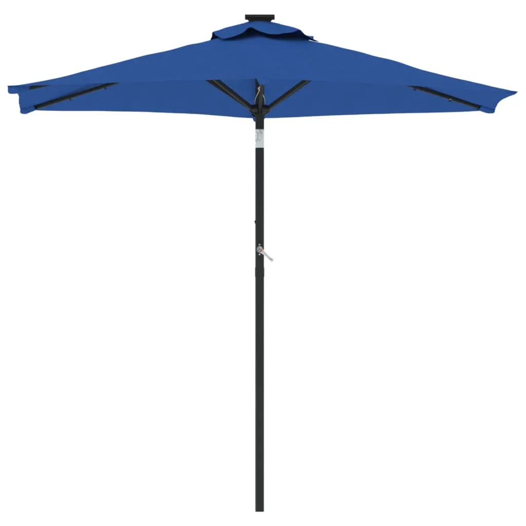 Garden Parasol with LEDs and Steel Pole Azure Blue 225x225x212cm