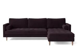 Gela 3 Seater Right Hand Facing Chaise Lounge Corner Sofa Purple Velvet