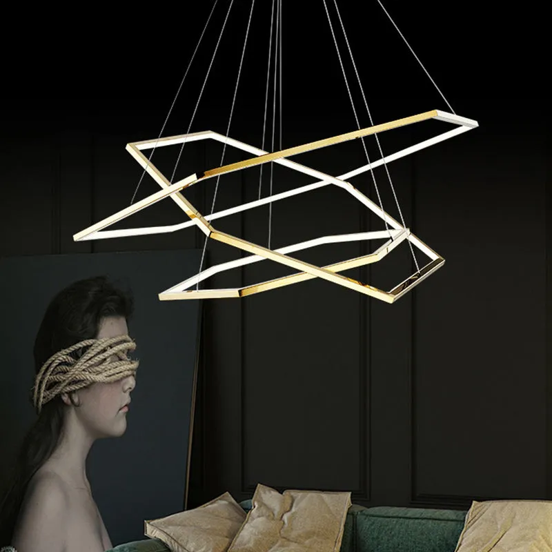 Gold Hexagonal LED Chandelier with Stainless Steel Finish and Warm/White Light, 3 Lights