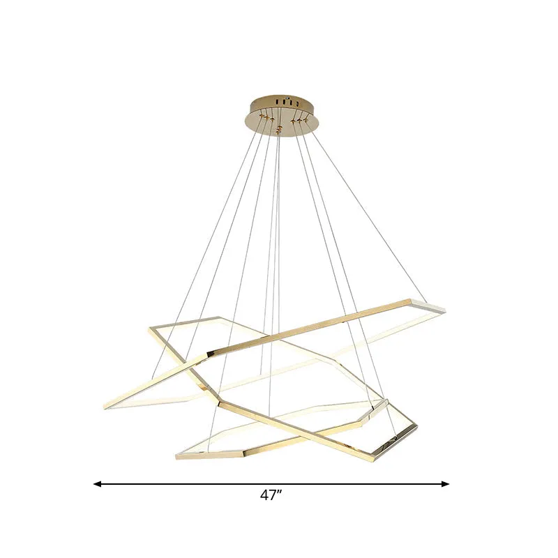 Gold Hexagonal LED Chandelier with Stainless Steel Finish and Warm/White Light, 3 Lights