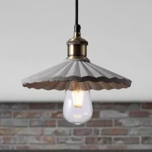 Gray Scalloped Industrial Cement Hanging Light Fixture for Kitchen - 1-Light Suspension Light