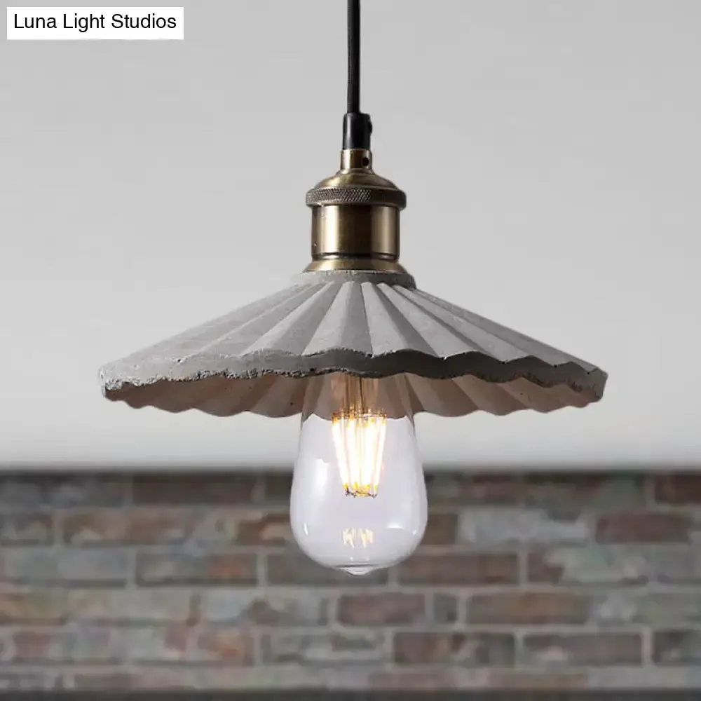 Gray Scalloped Industrial Cement Hanging Light Fixture for Kitchen - 1-Light Suspension Light