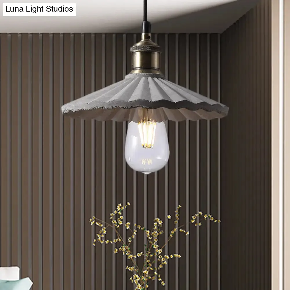 Gray Scalloped Industrial Cement Hanging Light Fixture for Kitchen - 1-Light Suspension Light