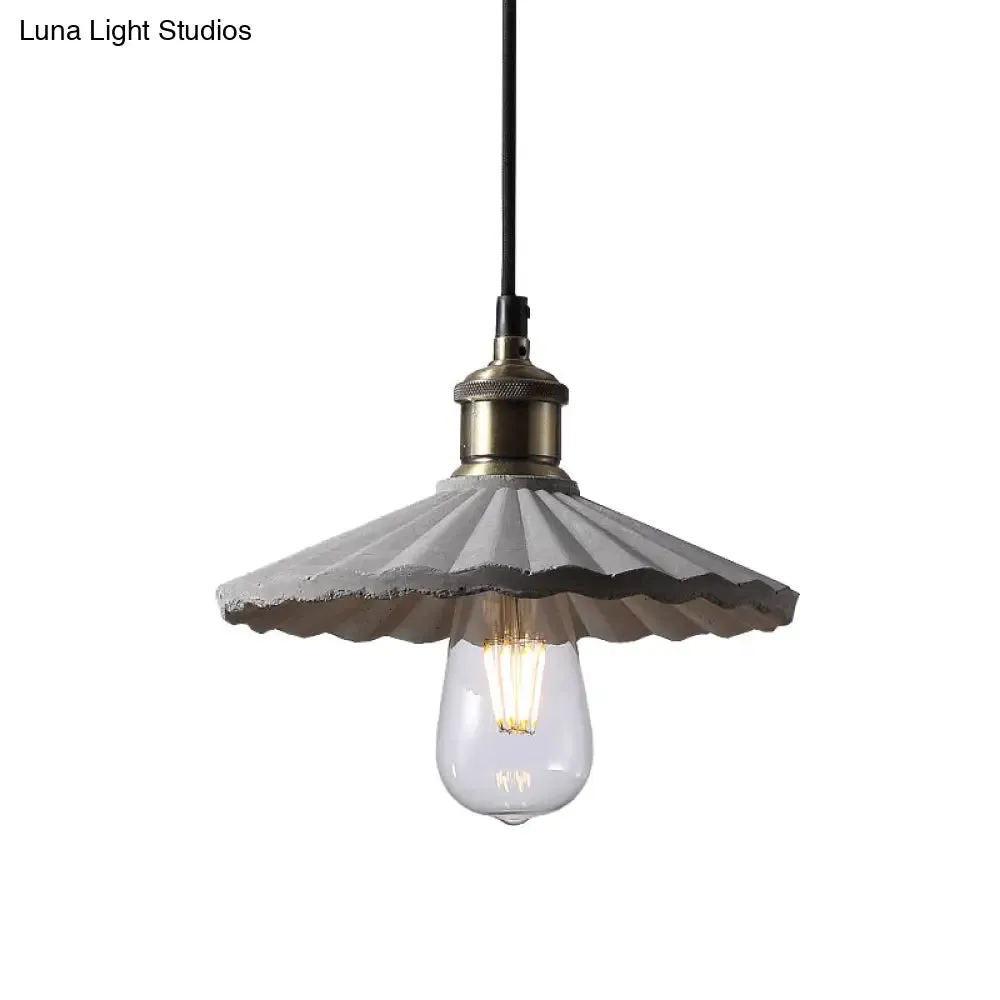 Gray Scalloped Industrial Cement Hanging Light Fixture for Kitchen - 1-Light Suspension Light