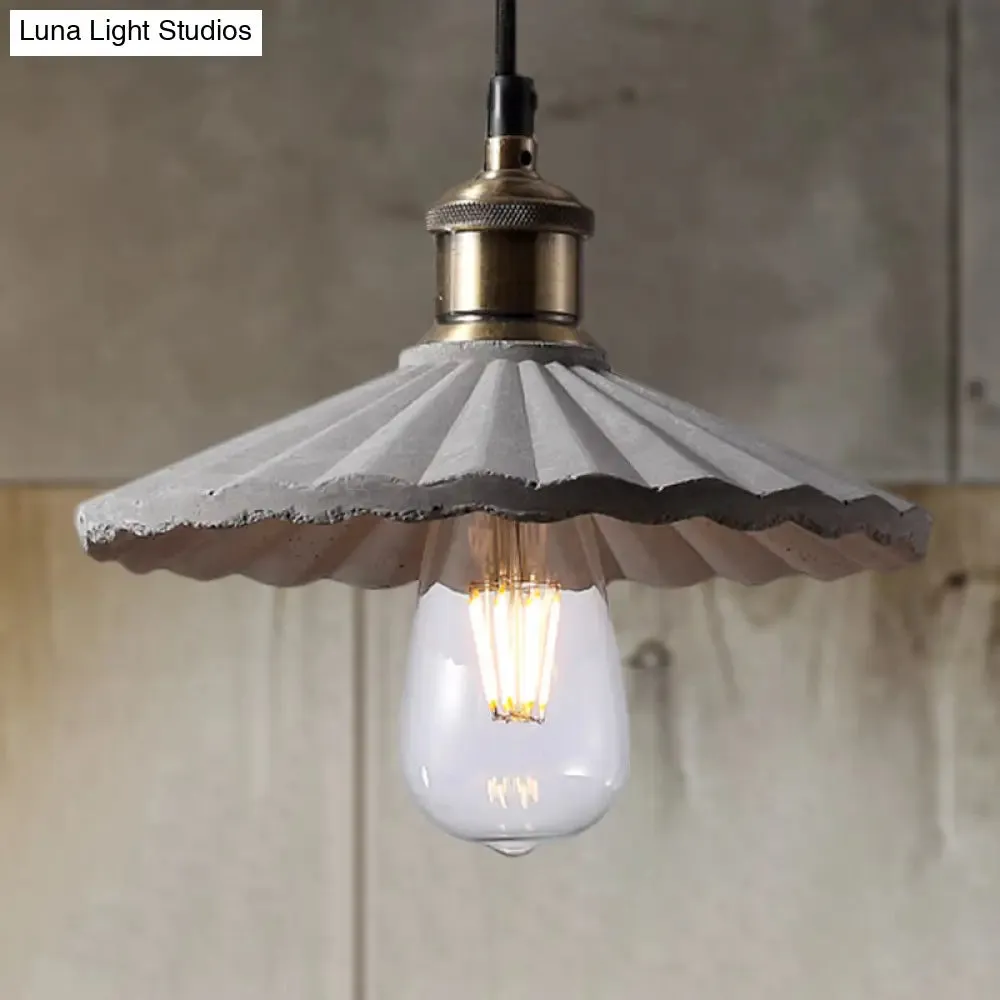 Gray Scalloped Industrial Cement Hanging Light Fixture for Kitchen - 1-Light Suspension Light