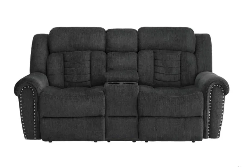 Homelegance Furniture Nutmeg Double Reclining Loveseat in Charcoal Gray 9901CC-2