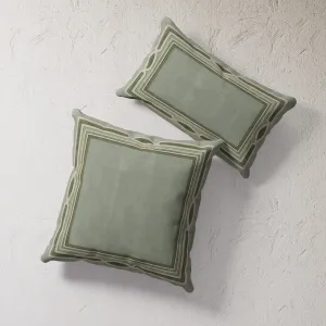 Indoor / Outdoor Pillow - Art Deco Square Border (Green)