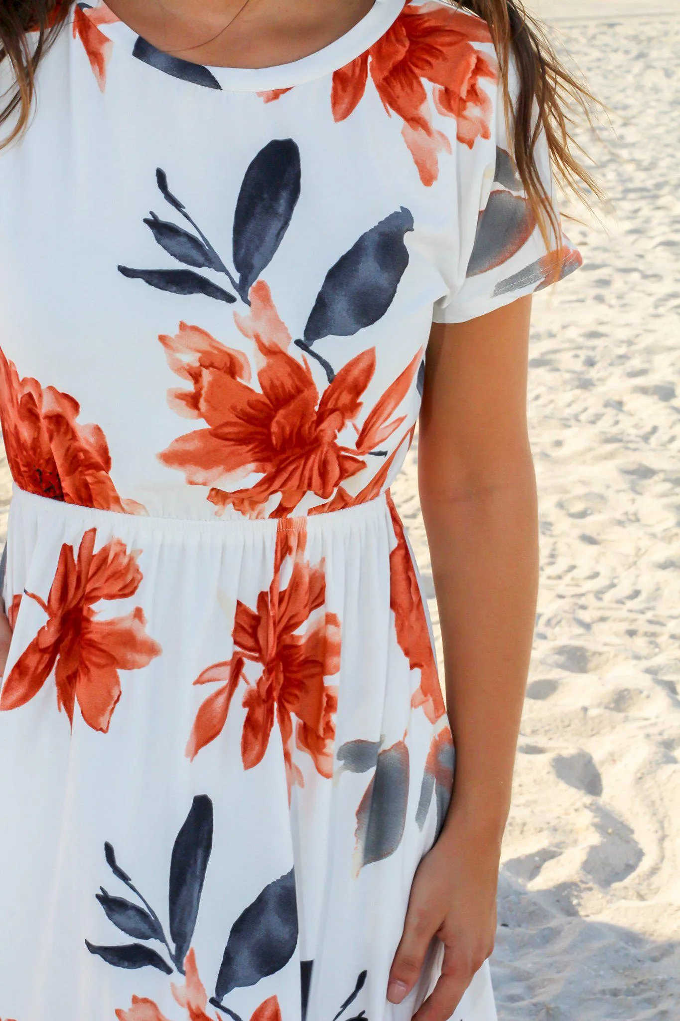 Ivory and Rust Floral Midi Dress