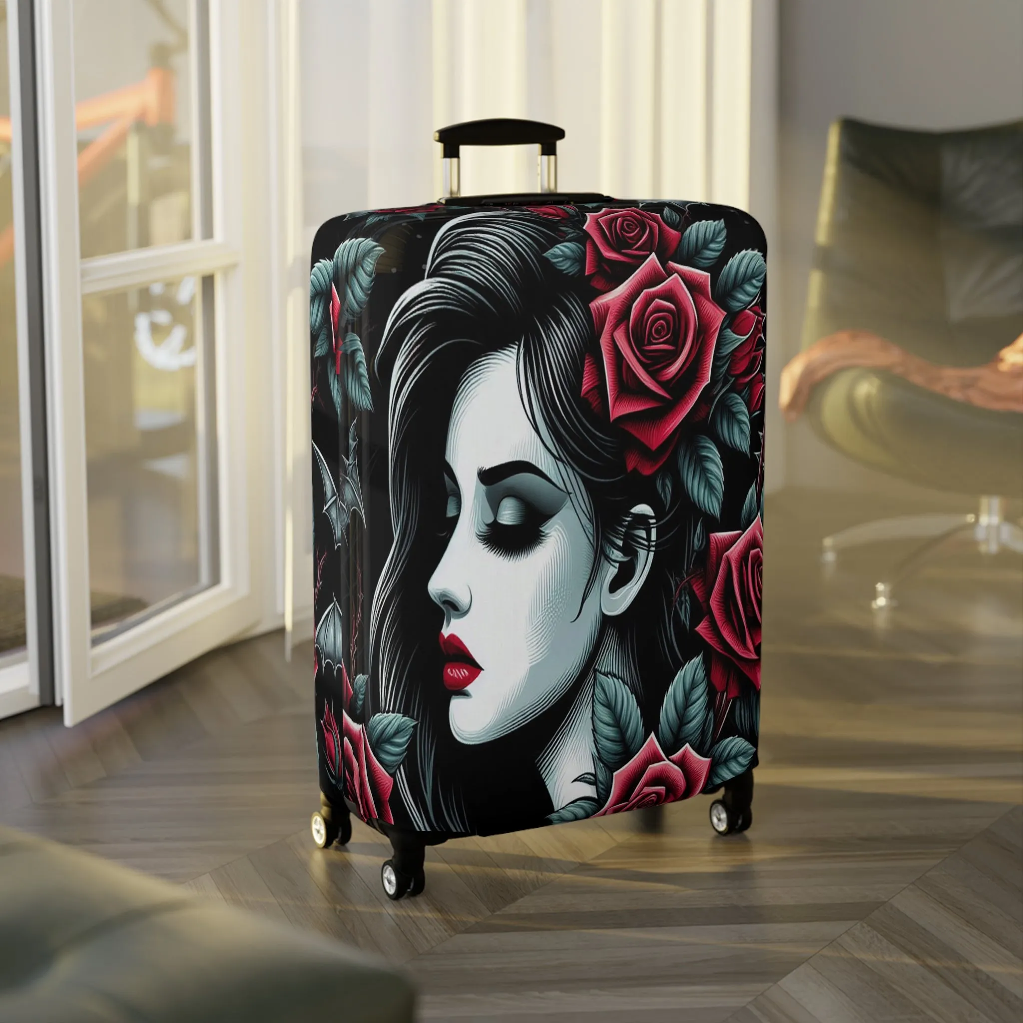 Luggage Cover, Black and Red Roses, awd-1686