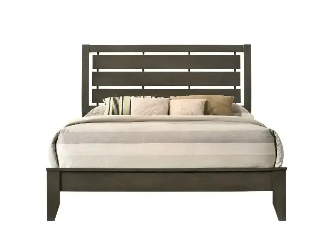 Martha King Bed w/Slatted Headboard, Gray Finish