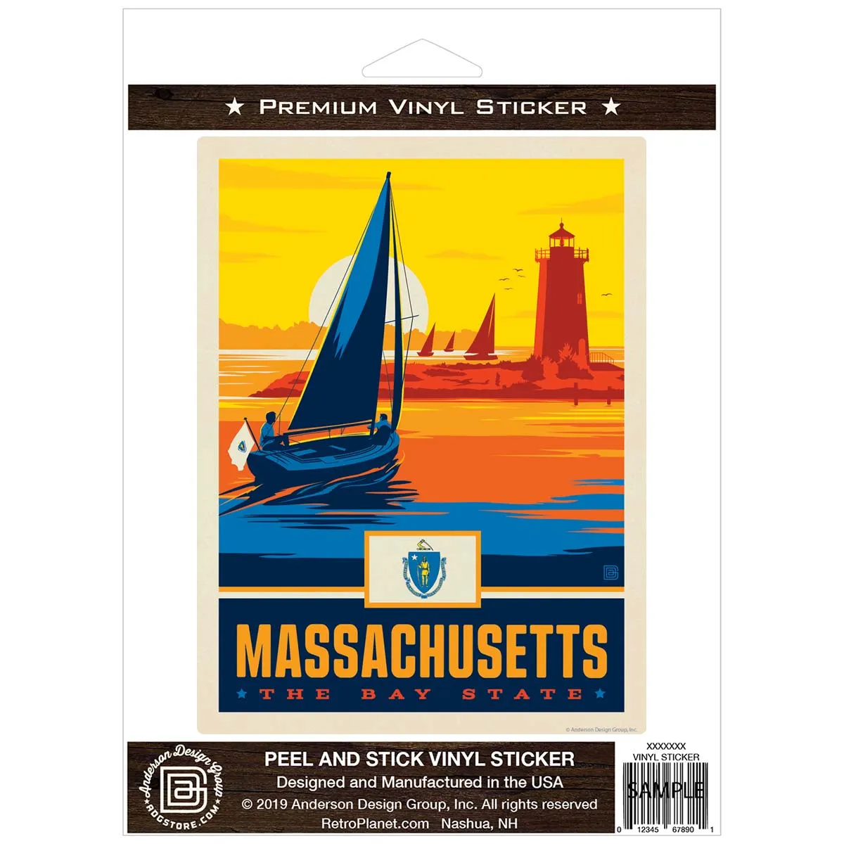 Massachusetts Bay State Lighthouse Vinyl Sticker