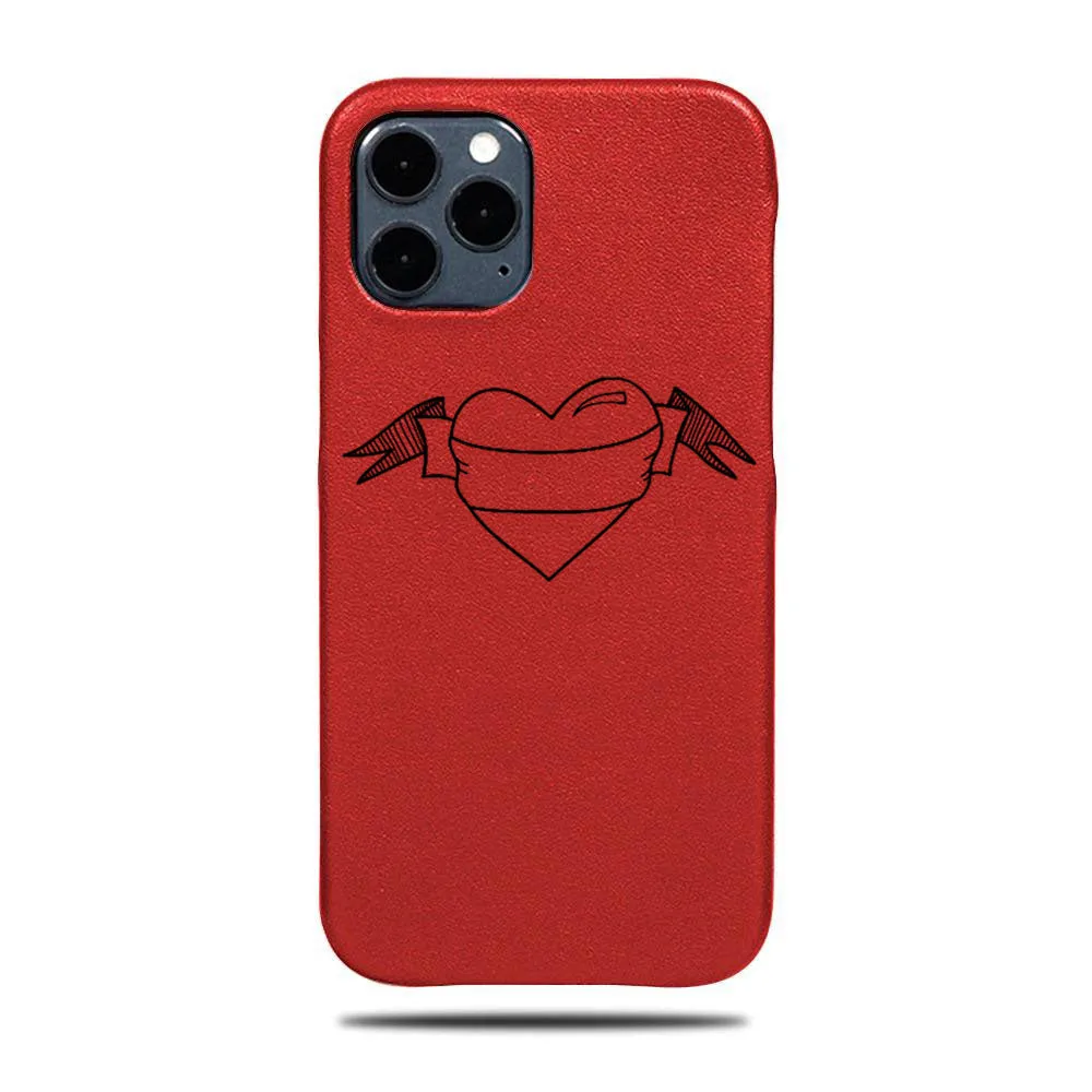 Personalized Scarlet Red Heart iPhone 12 Pro Leather Case