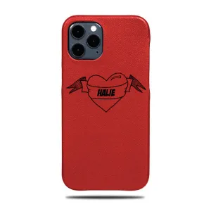 Personalized Scarlet Red Heart iPhone 12 Pro Leather Case