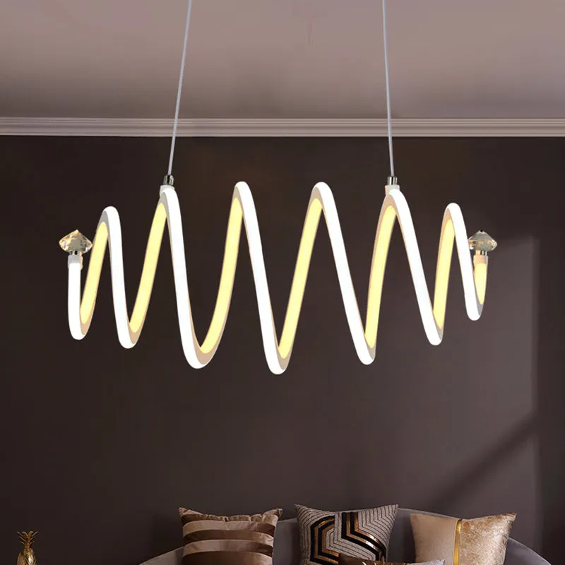 Sleek White LED Spiral Chandelier: Acrylic Hanging Light for the Living Room