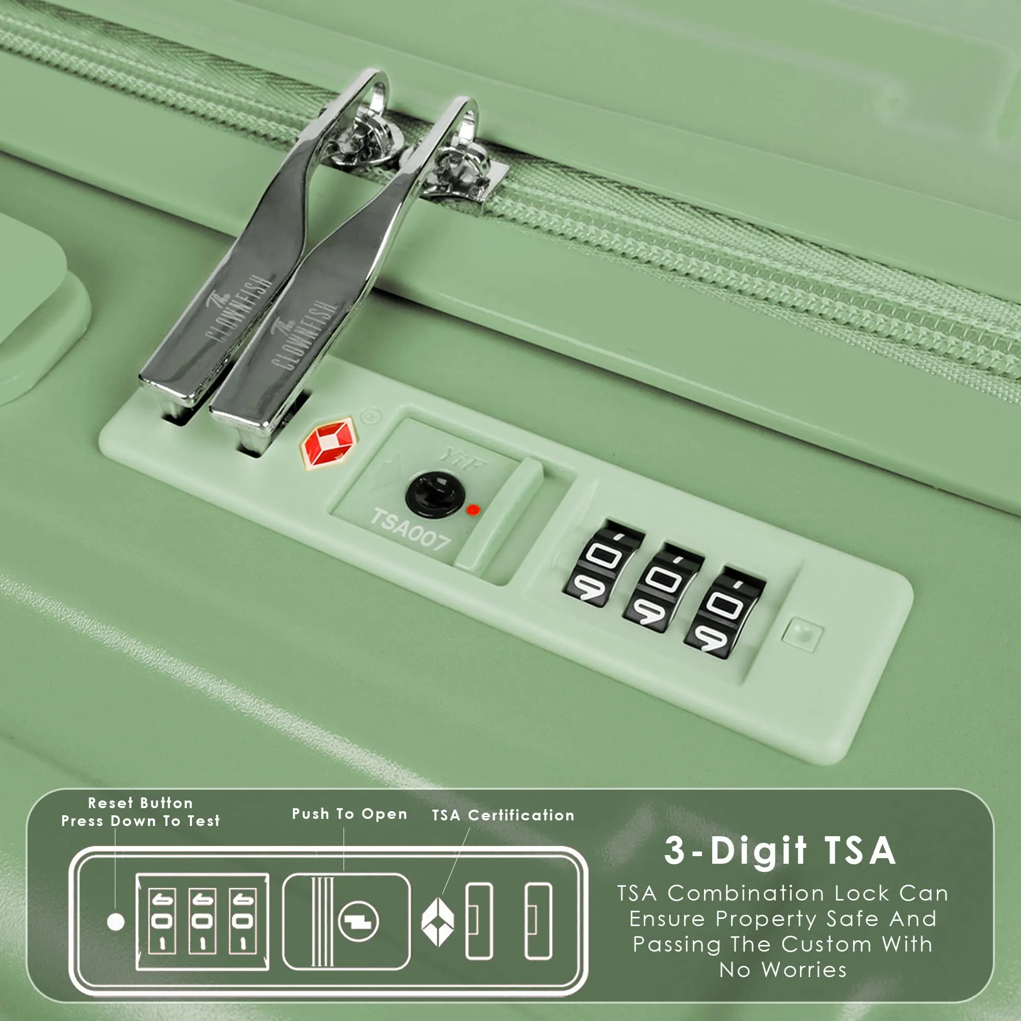 THE CLOWNFISH Ballard Series Luggage ABS & Polycarbonate Exterior Suitcase Eight Wheel Trolley Bag with TSA Lock- Green (Small size, 55 cm-22 inch)