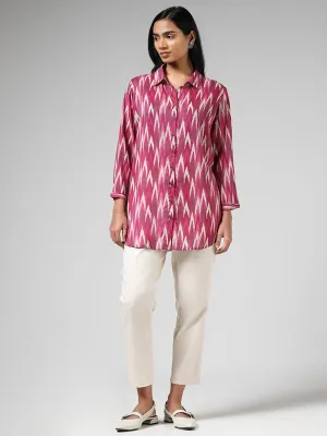 Utsa Magenta Ikkat Chevron Printed Shirt