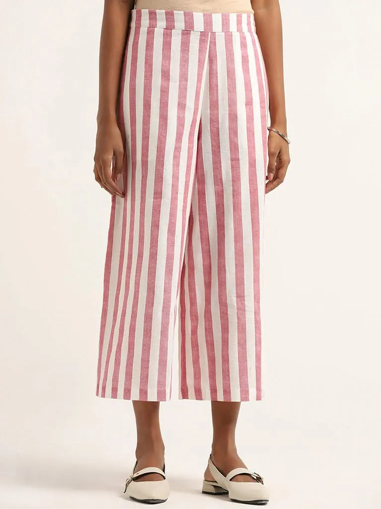 Utsa Pink Striped Cotton Pants