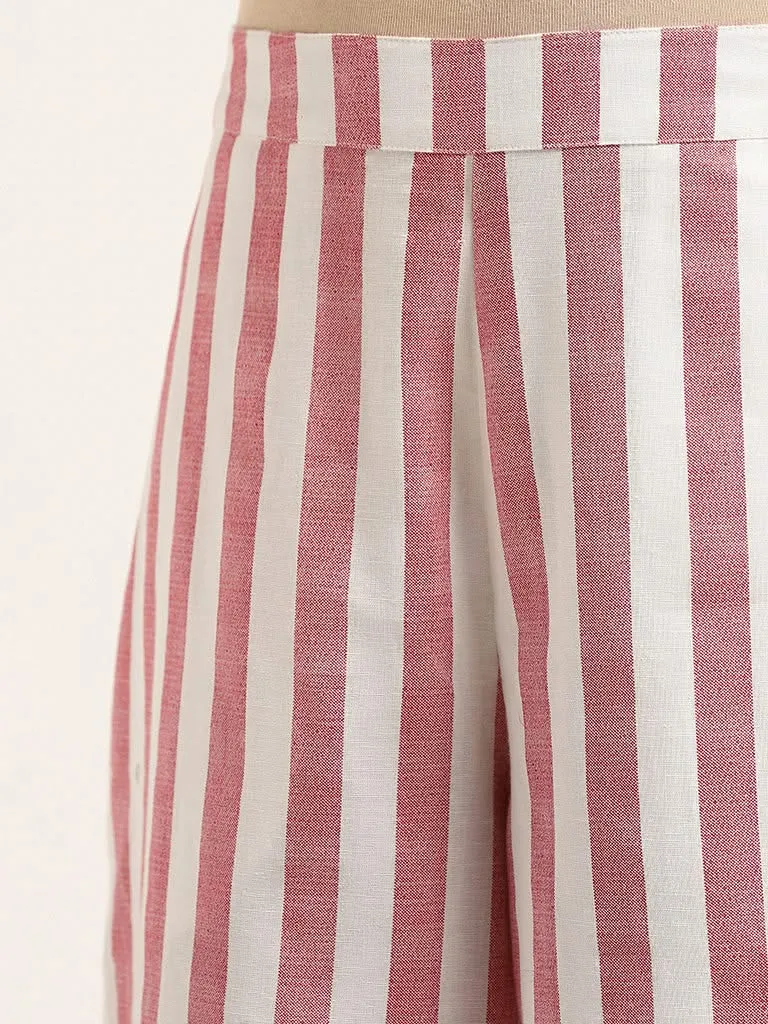 Utsa Pink Striped Cotton Pants