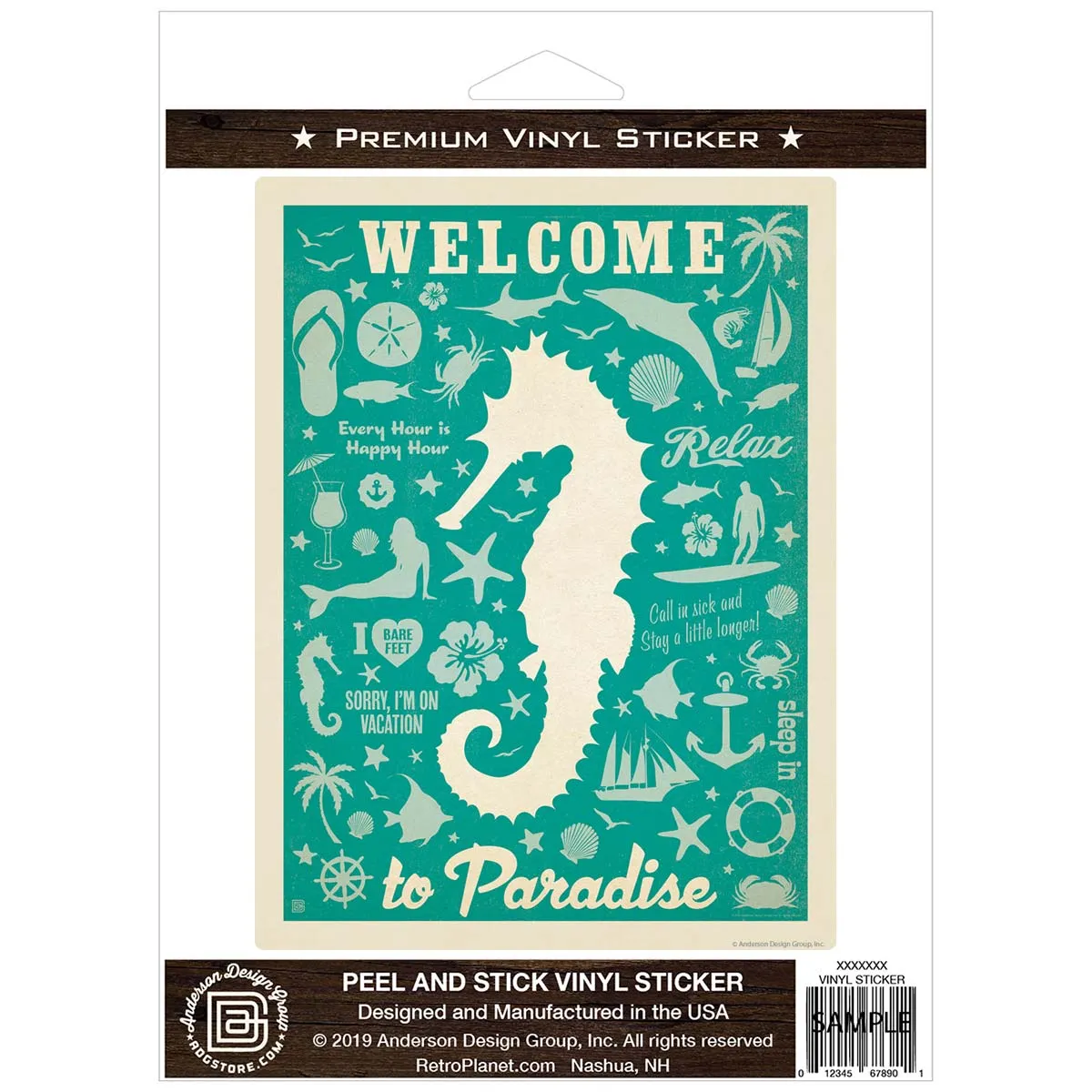 Welcome to Paradise Seahorse Vinyl Sticker